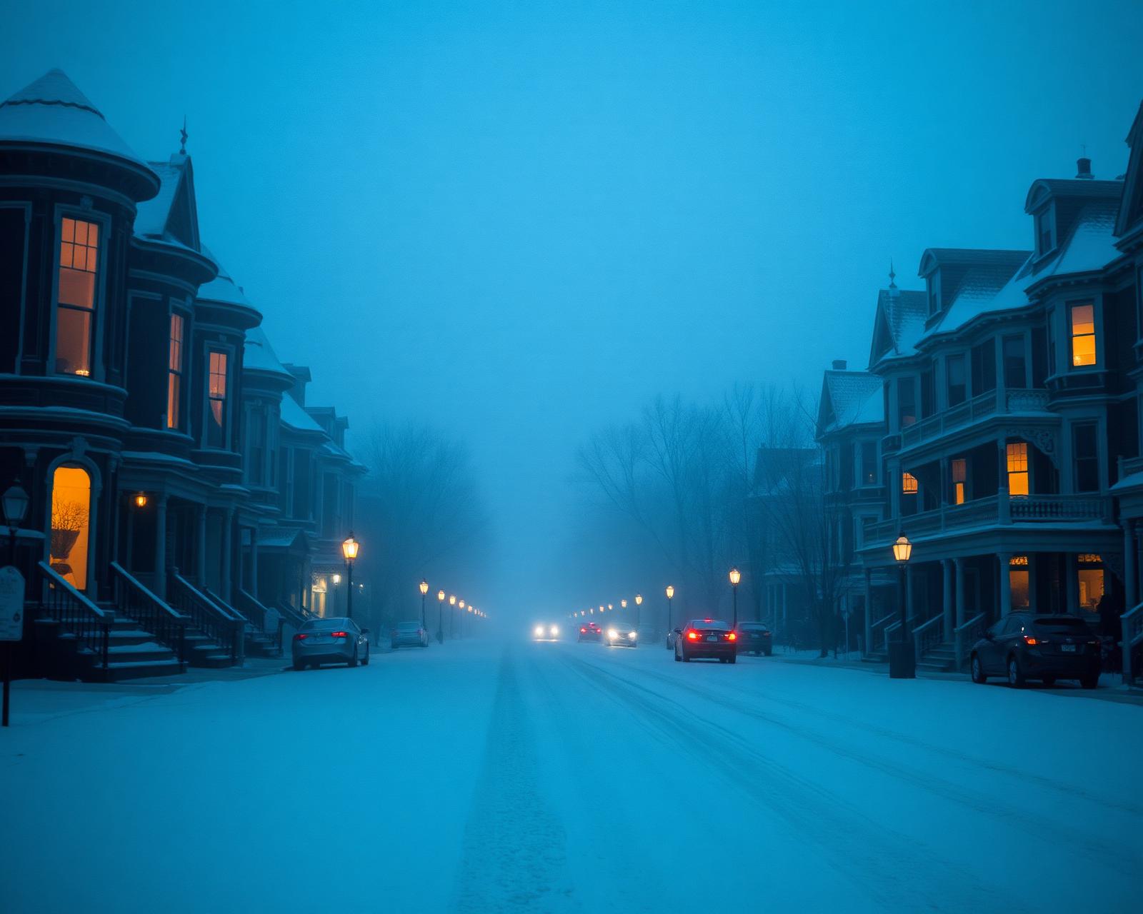 Snowfall on Linwood: a winter portrait of a city that doesn't slow down.